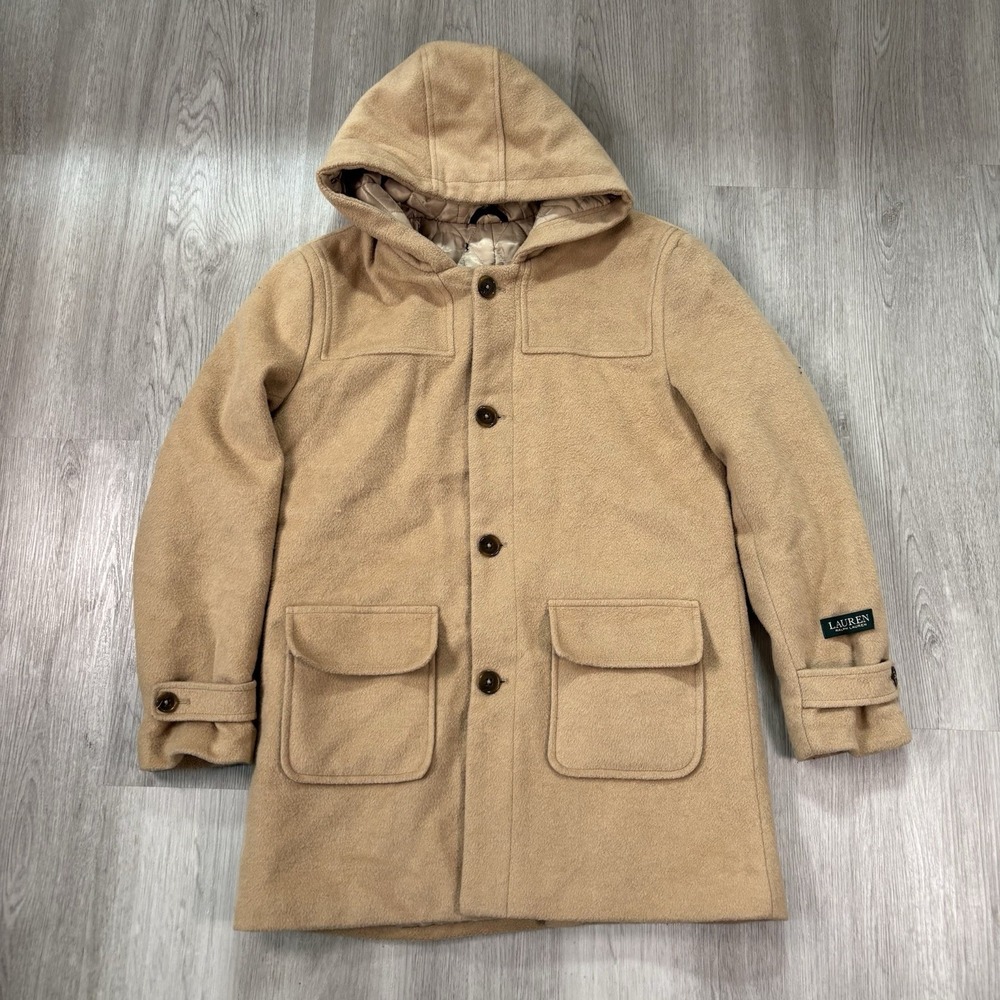 Lauren Ralph Lauren Women's Wool Blend Hooded Coat Camel Tan Size 16R